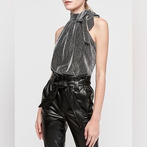 Express Metallic Tie Halter Bodysuit